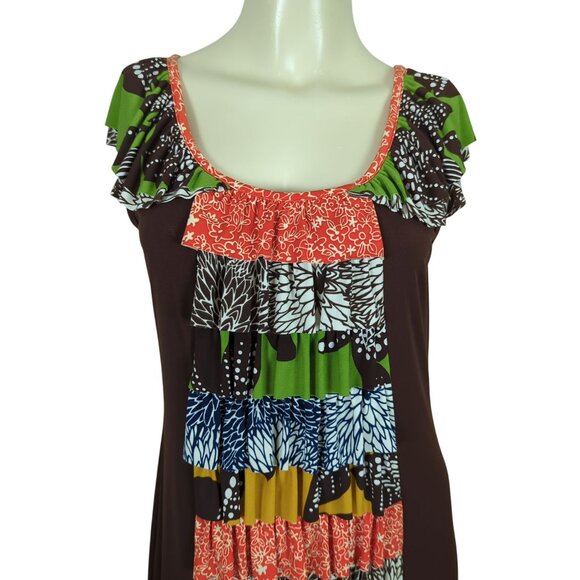 Uncle Frank Multicolor Ruffle Cap Sleeve ruffled tiered front bohemian dress M - Picture 6 of 16